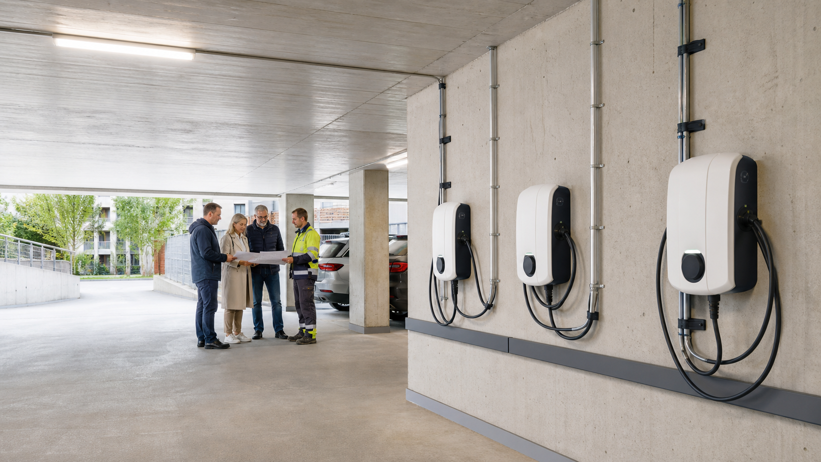 Parkeringsgarasje med ladebokser for elbil i borettslag